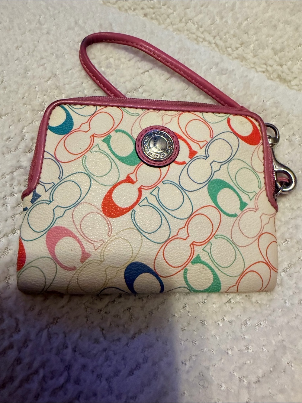 Coach Multicolor Signature Wristlet with Pink Trim